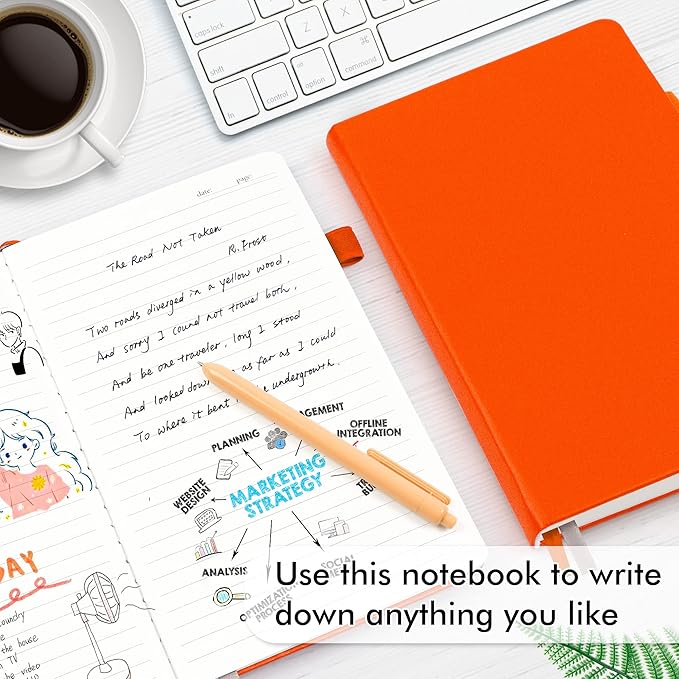 feela 24 Pack Journal Notebook for Work, Business Notebook Bulk Hardcover Lined Writing Journal with Pen Holder for Men Women Note Taking, with 24 Black Pens, 120 GSM, 5.1”x8.3”, A5, Orange - Bloomnest