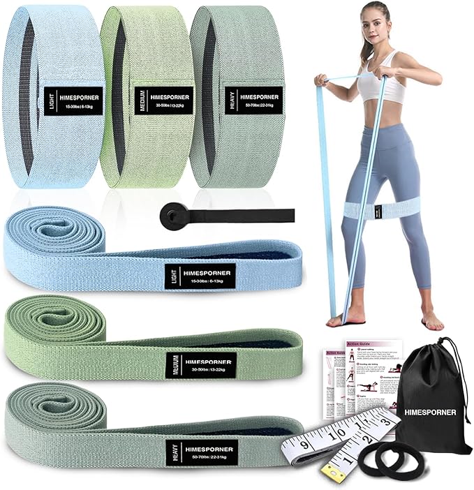 9 PCS Fabric Resistance Bands Set for Working Out, Non-Slip Exercise Booty Bands for Women & Men Leg and Glutes with Hair Ties and Tape Measure - for Home Gym Workout, Yoga, Pilates - Bloomnest