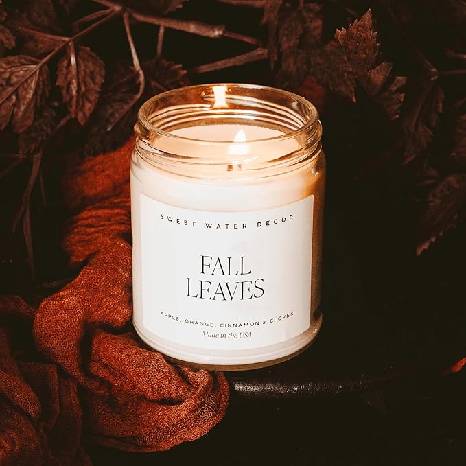 Sweet Water Decor Fall Candle - Calming Candles for Home Scented Soy Wax - Hand Poured Apple, Orange & Cinnamon Scented Candle Decor - Clear Jar Candle 40 Hours Long Lasting Burn for Relaxation - 9oz - Bloomnest