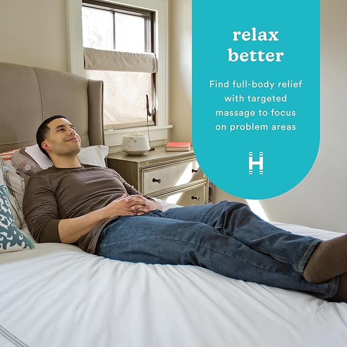 HoMedics Back and Neck Massager, Portable Shiatsu All Body Massage Pillow with Heat, Targets Upper and Lower Back, Neck and Shoulders. Lightweight for Travel - Bloomnest