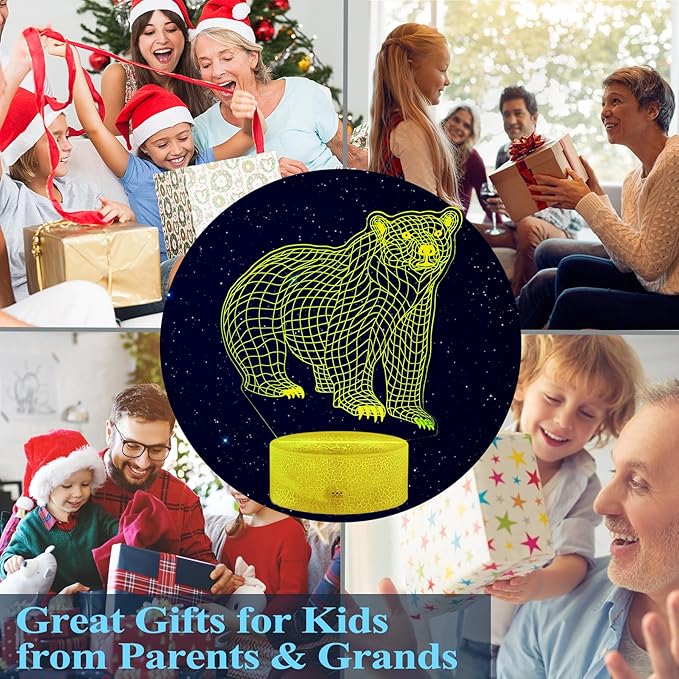 Polar Bear Night Light, 3D Illusion Lamp, RGB16 Colors Changing, Remote Control, Dimmable, Kids Room Decoration, Xmas Bear Gifts - Bloomnest
