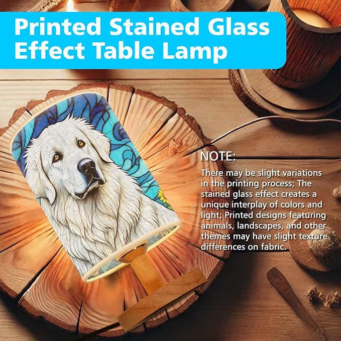 Great Pyrenees Table Lamp LED 3-Color Pressed Bedside, Dog Shade Lamp with Wood Base for Bedroom Living Room Desk Office - Bloomnest