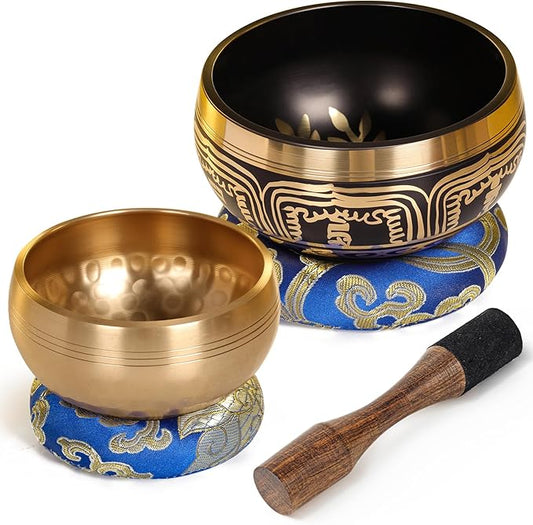 2-Pack Tibetan Singing Bowls Set - 100% Handmade in Nepal, Sound Bowl Meditation Set for Yoga, Chakra Healing, Meditation Gifts, Unique Gifts for Women HIhealer
