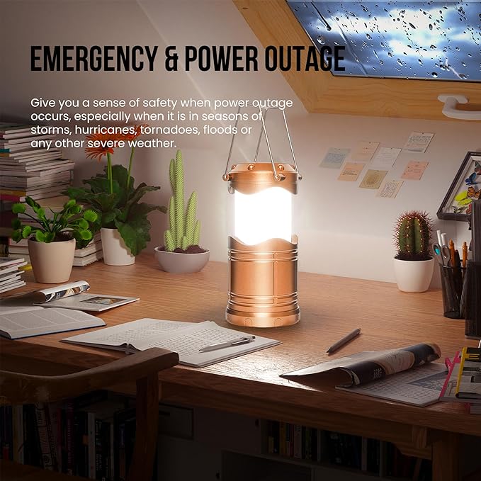 Lichamp LED Camping Lantern, 4 Pack Battery Powered Flashlight for Power Outages, Portable Collapsible Hanging Light Essential for Home, Outdoor, Emergency Lamp Survival Kit Gear for Hurricane, Gold - Bloomnest