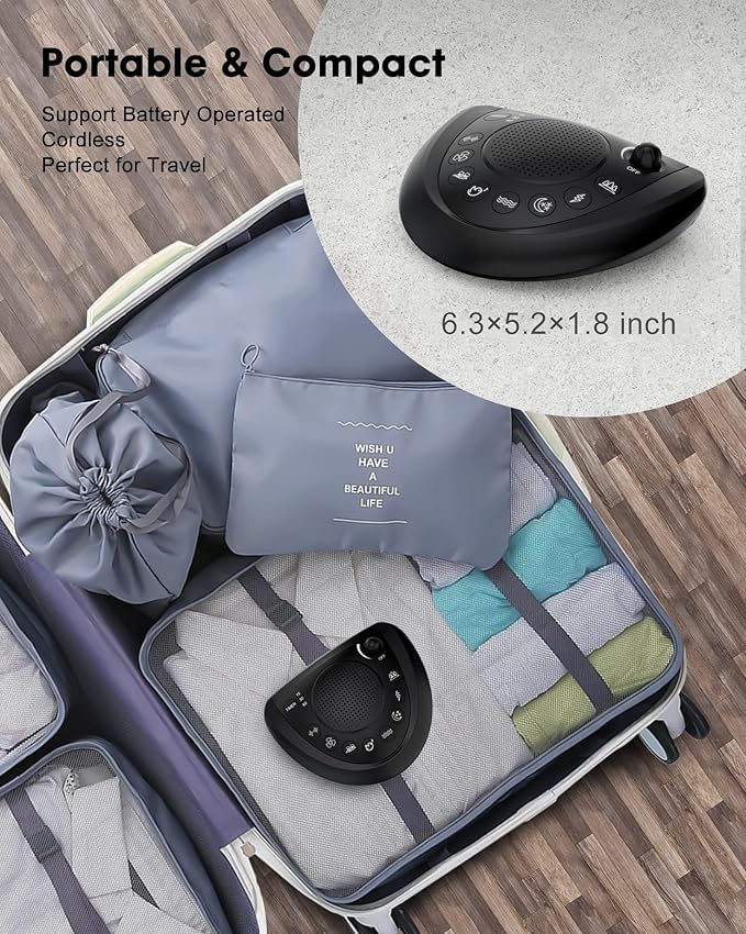 White Noise Machine, Portable Sleep Sound Machine with 24 Soothing Sounds, Timer & Memory Function, Headphone Jack, USB Charging, Powered by AC or Battery for Baby, Kids, Adults, Travel