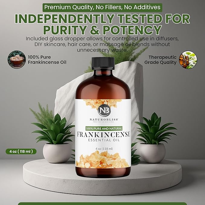 NaturoBliss 100% Pure Frankincense Essential Oil Therapeutic Grade Premium Quality (4 fl. oz) with Glass Dropper, Perfect for Aromatherapy - Bloomnest