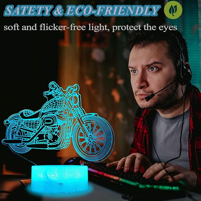 Motorcycle Gifts, Motorcycle Night Light, Motorbike 3D Illusion Lamp, 16 Colors Changing, Timer, 4 Flash Modes and Dimmable，LED, Kids Room Decoration, Xmas Birthday Gifts - Bloomnest