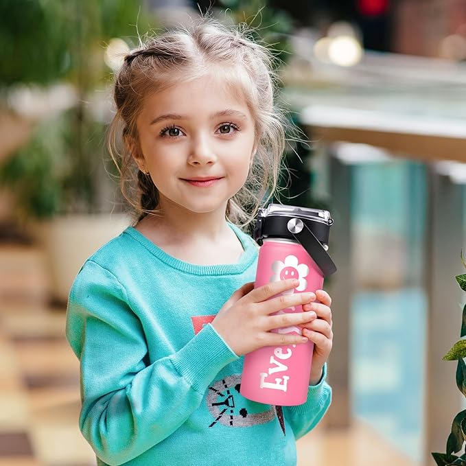 Personalized Water Bottles for Kids, Custom 18 oz Water Bottle for School with Engraved Name, Stainless Steel Tumbler for Kids with Straw, Birthday Christmas Gifts for Girls Boys - Bloomnest
