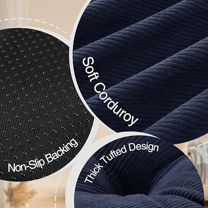 Floor Pillow Cushions for Adults Sitting Large Big Pillows for Floor Seating Square Memory Foam Thick Tufted, 22 x 22 Inch, Set of 2, Navy Blue - Bloomnest