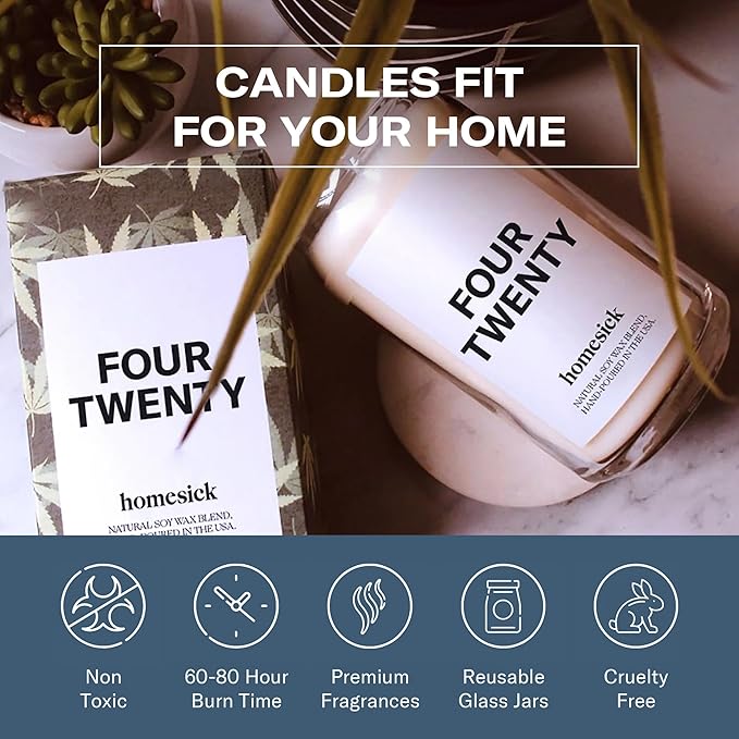 Homesick Scented Candles for Home (Four Twenty) - 13.75 oz Long-Lasting Natural Soy Wax Blend Jar Candle Gifts for Women & Men for All Occasions, 60-80 Hours Burn Time - Notes of Bergamot & Sandalwood - Bloomnest