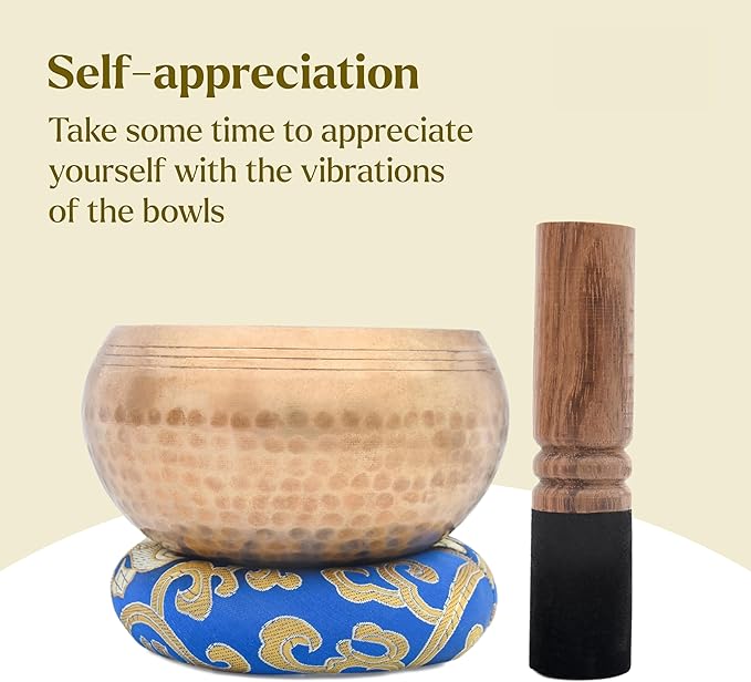 Tibetan Singing Bowl Set-Authentic Cuencos Tibetanos for Sound Healing, Meditation & Chakra Balancing - Includes Cushion, Mallet-Unique Spiritual Gifts for Women and Men (4.5 Inch Bowl) LNYSI