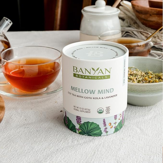 Banyan Botanicals Mellow Mind CCF Tea – Organic Lavender Chamomile Tea with Gotu Kola – Caffeine-Free Relaxation Tea for Stress Relief* – 1.5 oz. – Non-GMO Sustainably Sourced Herbal Loose Leaf Tea - Bloomnest