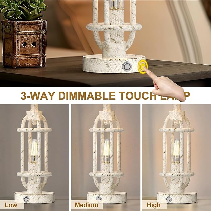 23.75'' Table Lamps Set of 2 for Living Room Bedroom Industrial Farmhouse Metal Touch Lamps with USB A+C Ports, Night Light Vintage Nightstand Bedside Lamp, Bulbs Included, White - Bloomnest