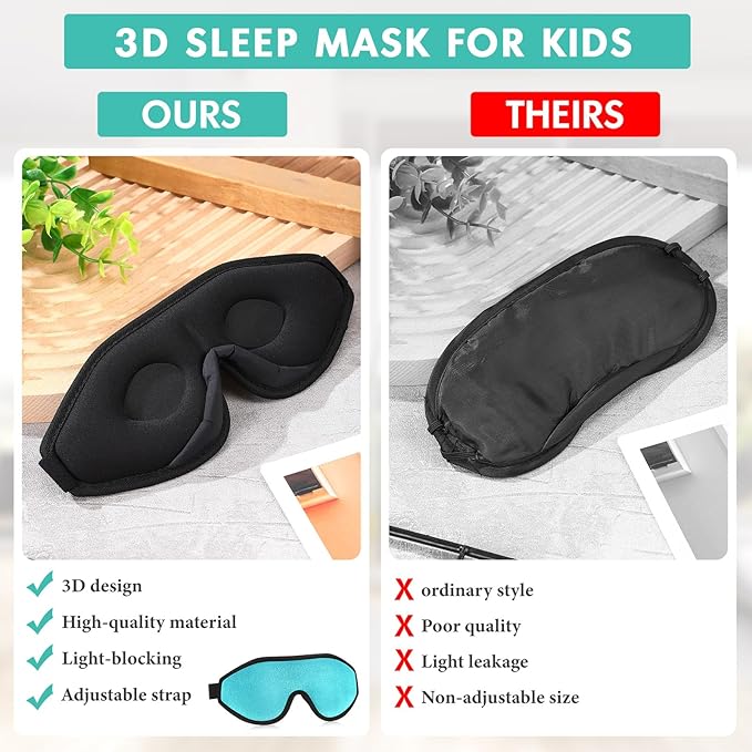 Coume Sleep Mask for Kids 3D Sleeping Blindfold Memory Foam Contoured Eye Mask with Blocking Light with Adjustable Strap(Green) - Bloomnest