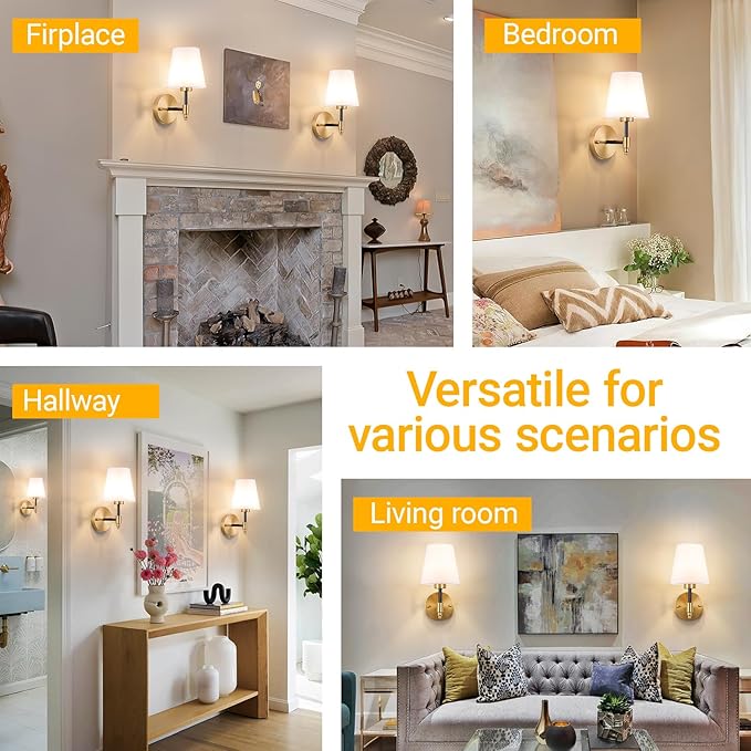 Battery Operated Wall Sconces Set of 2, Wireless Wall Light with 10000mAh RGB Dimmable Magnetic Bulb, Rechargeable Wall Sconce with Remote Control for Bedroom Living Room - Bloomnest
