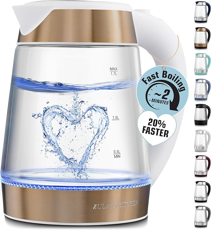 Zulay Kitchen Fast Boiling Electric Water Kettle - 1.7L, 1500W, Auto Shut-Off for Overboil & Boil Dry Protection, Cool-Touch Handle, 360° Base - Rapid Teapot Boiler For Coffee & Tea - White Copper - Bloomnest
