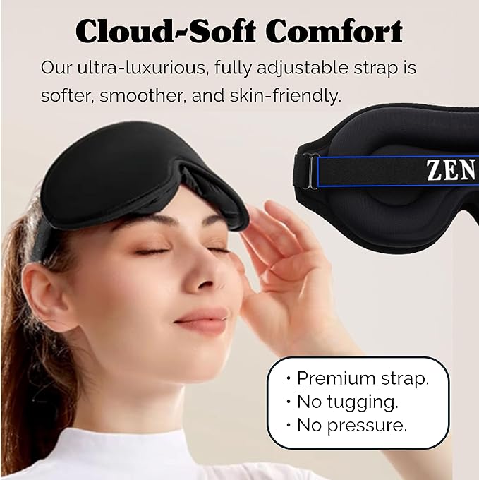 Complete Light Blocking 3D Sleep Mask – Blackout Eye Mask for Sleeping, Lash Extensions & Side Sleepers – Pressure-Free Comfort with Adjustable Strap, Travel Bag & Earplugs - Bloomnest