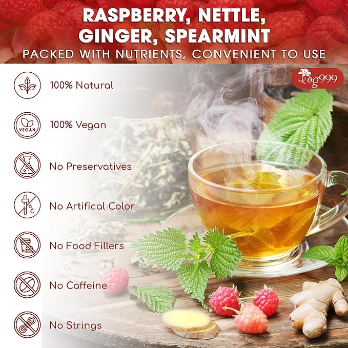 TOG999, 60 Tea Bags for Hormone Balance Menstrual Cycle Support, 100% Natural & Pure from Red Raspberry Leaves with Spearmint Flavor. Natural Material Tea Bags. No Sugar, No Caffeine, Vegan. - Bloomnest
