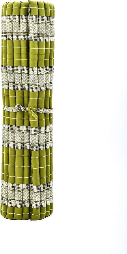 Leewadee - Foldable Floor Mattress - Japanese Roll Up Futon -Trifold Tatami Mat- Guest Floor Bed - Camping Mattress - Thai Massage Mat, Kapok Filled, 75 x 57 inches, Green - Bloomnest