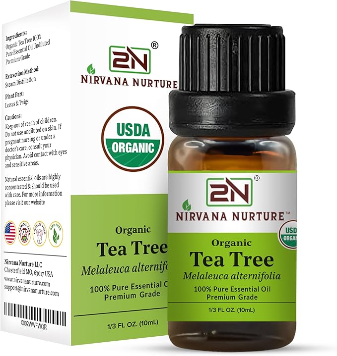Tea Tree Essential Oil, USDA Certified Organic, 100% Pure Undiluted, Aromatherapy Oil for Diffuser, Hair & Skin Care NirvanaNurture