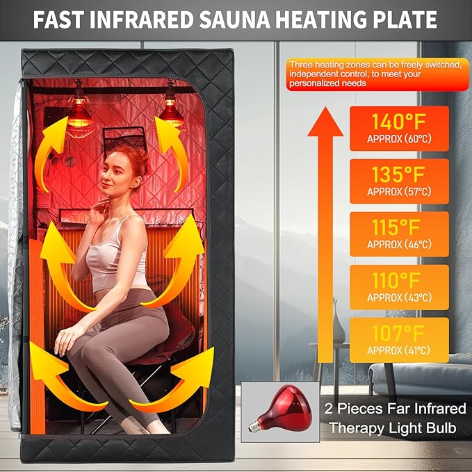Portable Personal Far Infrared Sauna Box for Home with 660nm Red Light Threapy Bulbs, Remote Control, Heating Foot Pad, Upgraded Comfortable Chair iDOTODO