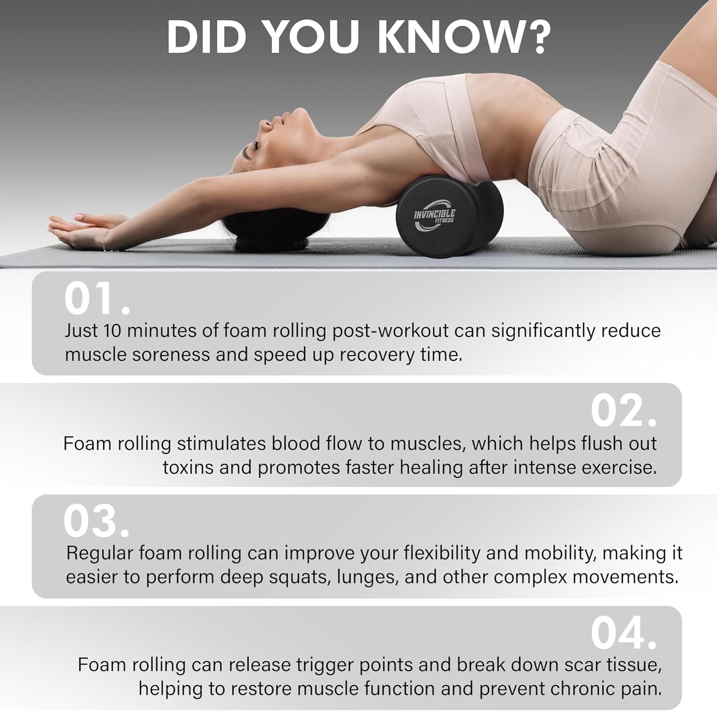 Invincible Fitness 17'' EPP Foam Roller for Deep Tissue Massage – Enhance Recovery, Relieve Pain, and Boost Mobility for a Stronger, Healthier You (Black)