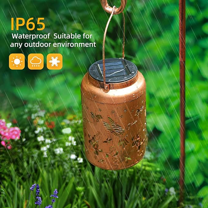 Solar Lanterns Outdoor Waterproof Hummingbird Hanging Solar Lights,Hollowed Metal Lantern Light Decorative for Garden,Patio,Yard,Lawn,Front,Porch Decor Gifts for Women Men Mom 2pack - Bloomnest