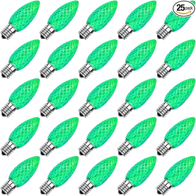 Meconard C9 Led Replacement Christmas Light Bulbs, C9 Shatterproof Led Bulbs for Christmas Indoor Outdoor String Lights, E17 Intermediate Base, Commercial Grade Holiday Bulbs, Green, 25Pack - Bloomnest