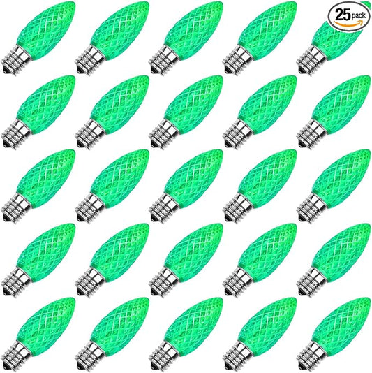 Meconard C9 Led Replacement Christmas Light Bulbs, C9 Shatterproof Led Bulbs for Christmas Indoor Outdoor String Lights, E17 Intermediate Base, Commercial Grade Holiday Bulbs, Green, 25Pack - Bloomnest