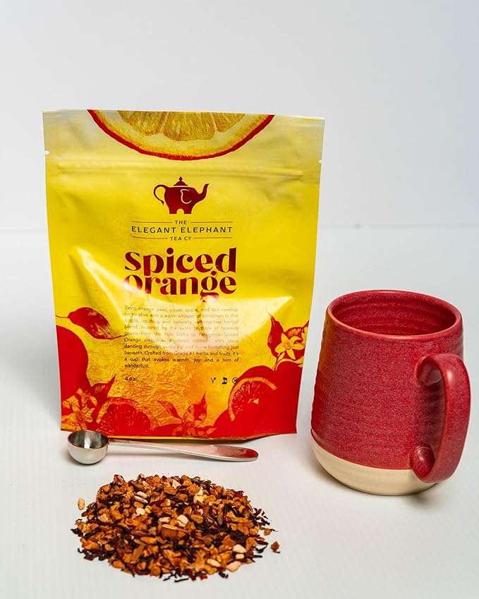 Spiced Orange Tea, Loose Leaf Herbal Tea – Sweet, Spicy, Caffeine-Free – Orange, Apple & Cinnamon Spice – Drink Hot or Iced – 4 oz Resealable Bag (Makes 50 Cups) – The Elegant Elephant - Bloomnest