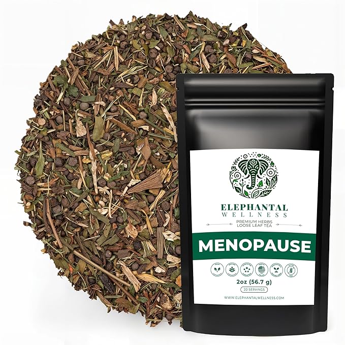 Elephantal Wellness Premium Menopause Herbal Tea | Hormonal Balance & Hot Flash Support with Chaste Berry, Red Clover, Black Cohosh & Valerian | Handmade, Caffeine-Free, Non-GMO Loose Leaf Blend | 2oz, 20 Servings - Bloomnest