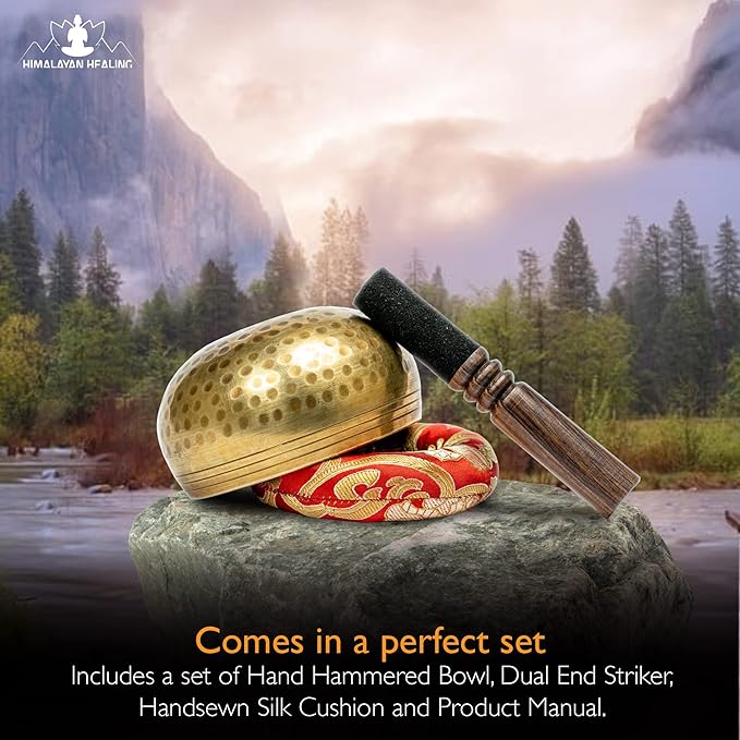 Tibetan Singing Bowls Set~ Meditation Sound Bowl hand Hammered in Nepal For Yoga, Meditation, Mindfulness, Healing & Chakra balancing~ (3.5 inch) - Bloomnest