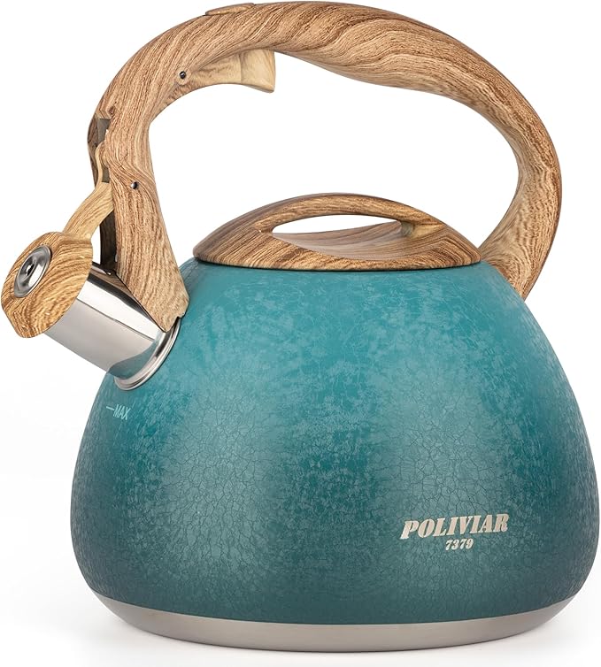 POLIVIAR Tea Kettle, 2.7 Quart Stovetop Tea Kettle, Audible Whistling Teapot with Crackle Finish, Food Grade Stainless Steel for Anti-Rust, Anti Hot Handle, Suitable for All Heat Sources (JX2023-LYD) - Bloomnest