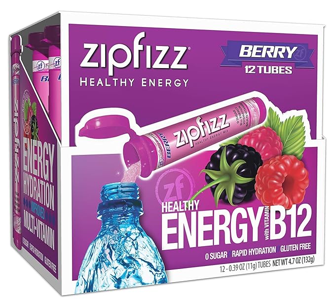 Zipfizz Daily Energy Drink Powder, Berry, 12 Pack | 3-in-1 Sustained Energy, Rapid Hydration, and Essential Vitamins | Sugar-Free | Electrolyte Powder | Contains Vitamin B-12 & Antioxidants - Bloomnest