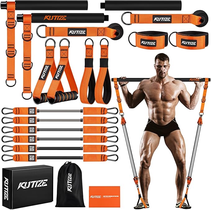 Pilates Bar Kit with Resistance Bands, Heavy Duty Pilates Equipment for Men, Strength Training Bar for Legs, Hip, Back, Arm, Abs, Chest, Shoulders, Portable Home Gym Full Body Workout Equipment - Bloomnest