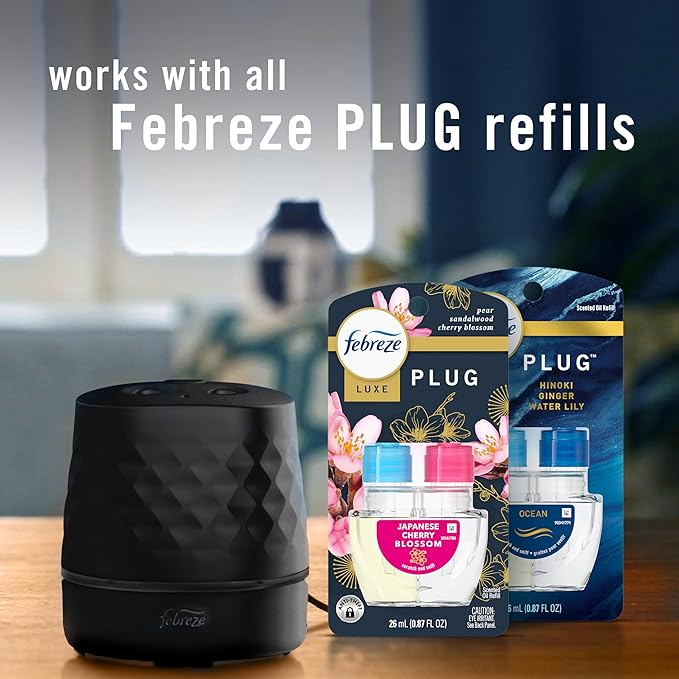 Febreze Plug Scent Booster Starter Kit, Black, Oil Diffuser, Air Freshener Plug in, Continuous Scent Device + 2 Hawaiian Aloha Refill - Bloomnest