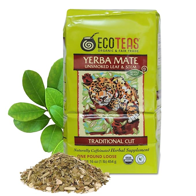 ECOTEAS Organic Yerba Mate Loose Leaf Tea – Unsmoked Detox Herbal Tea for Natural Energy – Coffee Alternative - Kosher, Non-GMO, Gluten-Free - Traditional Cut, 1 lb (Pack of 1) - Bloomnest