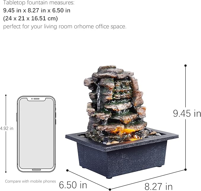 GOSSI Home Décor Waterfall Meditation Fountain Indoor Tabletop Many Natural River Rocks Decorated Office Home Tabletop Fountion with LED Lights Christmas Decorations - Bloomnest