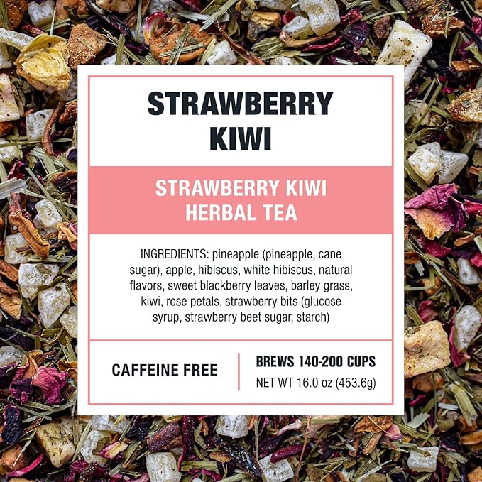 Tiesta Tea - Strawberry Kiwi Herbal Tea, Loose Leaf, Strawberry Hibiscus Kiwi Fruit Tea, Premium Caffeine-Free Herbal Blend, Make Hot or Iced & Up to 200 Cups, 16 oz Resealable Bulk Pouch - Bloomnest