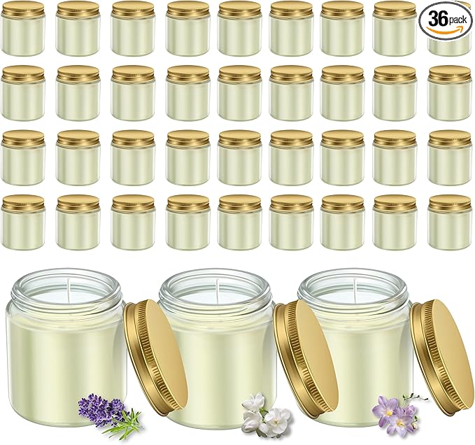 ACITHGL 36 Pcs 4oz Mini Mason Jar Candles Small Scented Candles Bulk Aromatherapy Ideal Souvenir Favors for Wedding Birthday Party (Freesia, Lavender, Jasmine, Gold) - Bloomnest