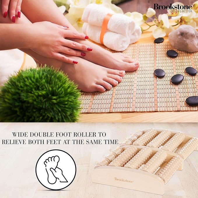 Brookstone Wooden Foot Roller Massager - Deep Tissue Reflexology & Trigger Point Therapy for Plantar Fasciitis, Arch & Heel Pain Relief - Portable Manual Massager, Ideal Gift for Home or Travel - Bloomnest