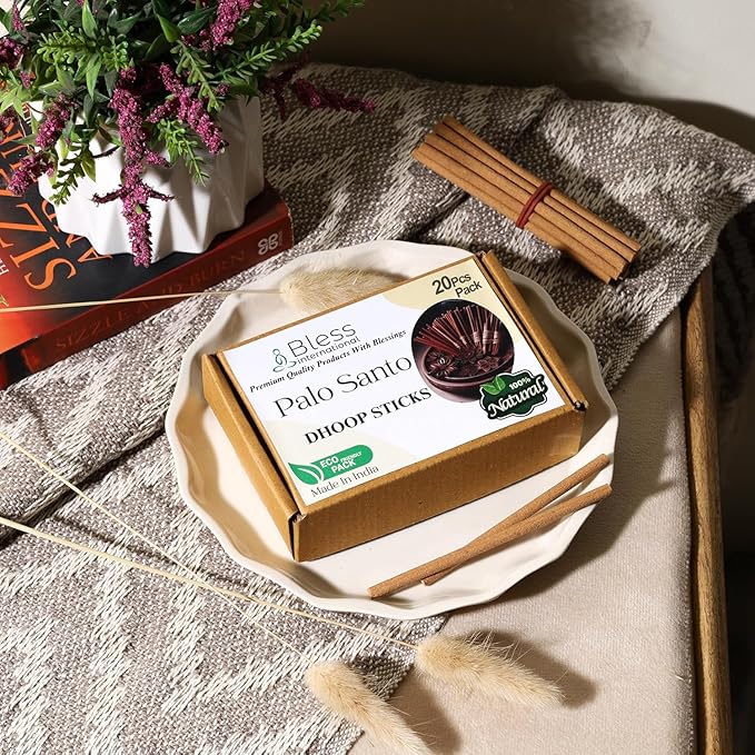 Bless-International Palo-Santo-100%-Natural-Incense-Bambooless-Dhoop-Sticks Handmade-Organic-Chemicals-Free for-Purification-Relaxation-Positivity-Yoga-Meditation The-Best-scents-4.5-Inches-20-Sticks BlessInternational