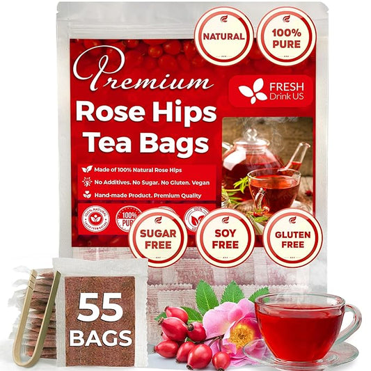 FreshDrinkUS, Premium 55 Rosehip Tea Bags, 100% Natural & Pure from Rose Hip Fruits. Loose Rosehip Herbal Tea. Made with Natural Material Tea Bags. No Sugar, No Caffeine, No Gluten, Vegan. - Bloomnest