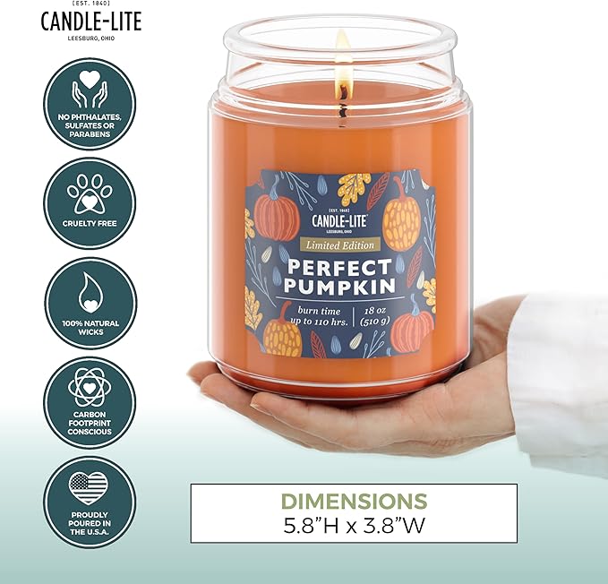 Candle-lite Halloween Scented Candles, Perfect Pumpkin, 18 oz Jar, Proudly Poured in The USA, Aromatherapy Candle, Single-Wick with 110 Hours of Burn Time, Perfect for Creating an Inviting Ambiance - Bloomnest