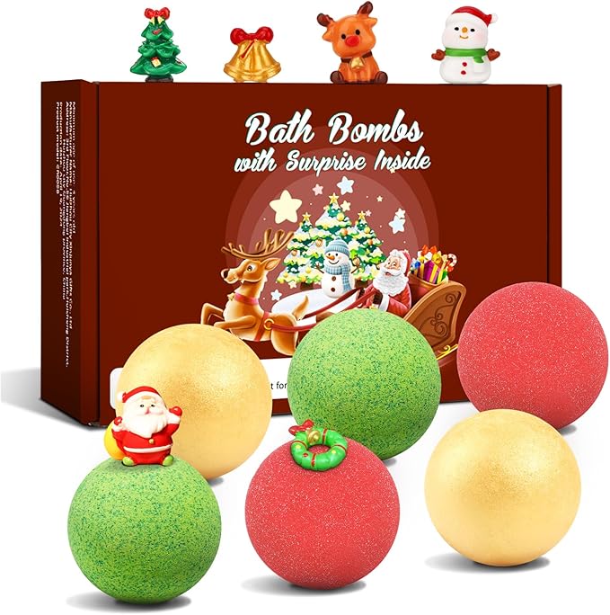 Christmas Bath Bombs for Kids with Surprise Toys Inside, 2025 Christmas Stocking Stuffers Gift for Kids, 6 Pack Bubble Bath Bomb for Boys Girls Toddlers - Bloomnest