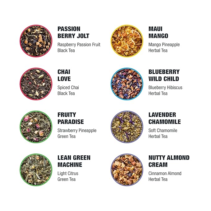 Tiesta Tea - Favorites Starter Sampler Dry Flight Set, Loose Leaf, High to No Caffeine, Makes Hot & Iced, Assorted Tea Sets with Herbal, Black, Fruit Blends & More, 8 Resealable Sample Pouches - Bloomnest