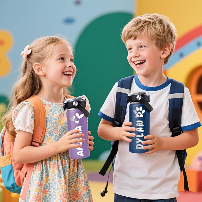 Personalized Water Bottles for Kids, Custom 18 oz Water Bottle for School with Engraved Name, Stainless Steel Tumbler for Kids with Straw, Birthday Christmas Gifts for Girls Boys - Bloomnest