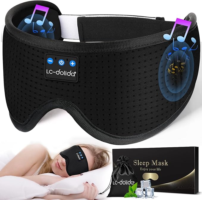 Sleep Headphones Sleep Mask with Bluetooth Headphones, LC-dolida Eye Mask for Sleeping Eye Pillow Sleeping Headphones for Side Sleepers Thin Speaker Cool Gadgets Gifts for Men&Women - Bloomnest