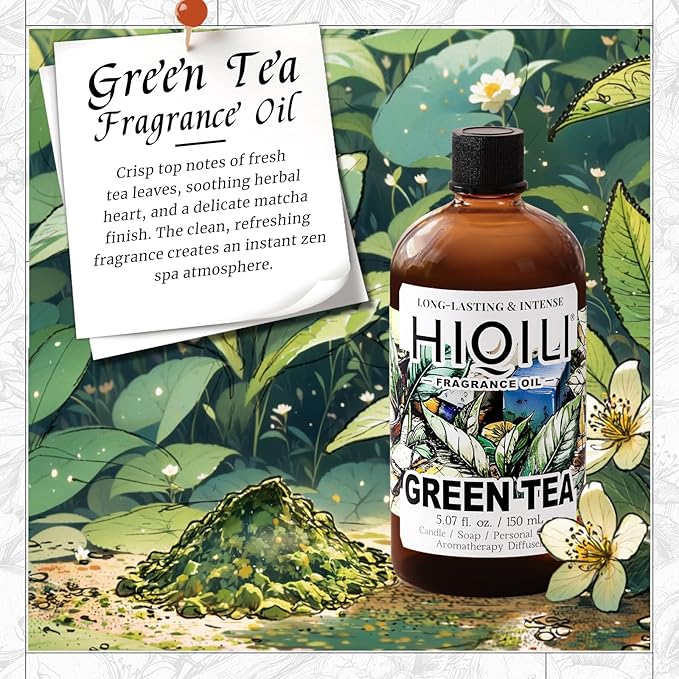 HIQILI Green Tea Fragrance Oil for Candle & Soap Making, Refreshing Scents, for Home Diffusers, Laundry Dryer Balls - 5.07 Fl Oz - Bloomnest