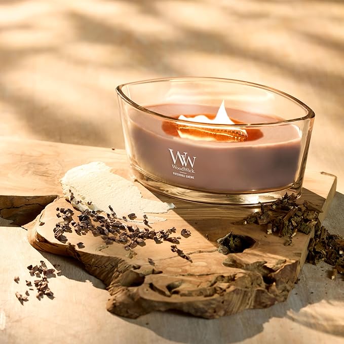 WoodWick Patchouli Crème Gifts for Women and Men, 16 oz Ellipse Candle with Crackling Wick - Bloomnest